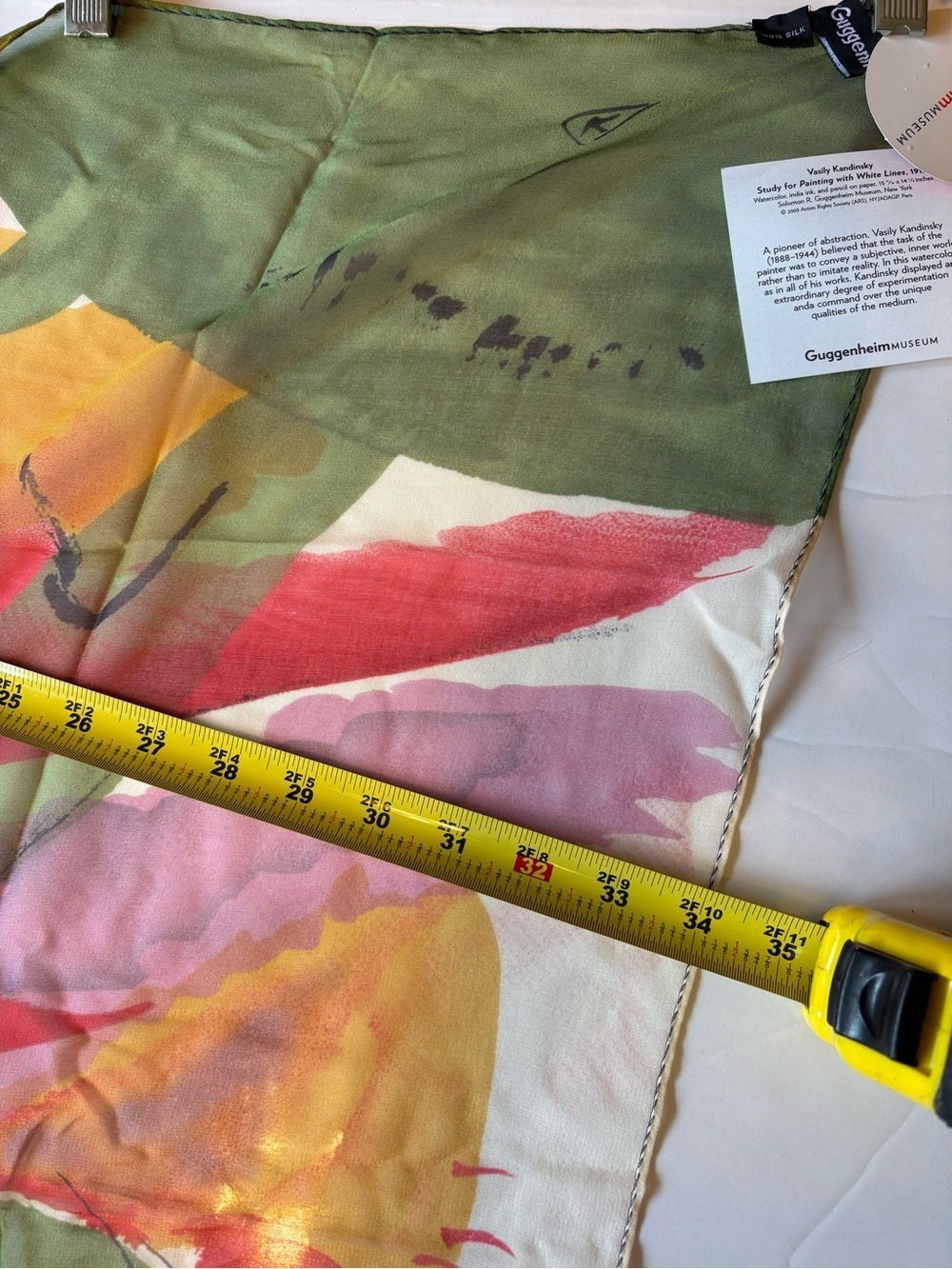 Guggenheim Museum Colorful Artist Abstract Watercolor Floral Silk Wrap Scarf - Picture 8 of 13